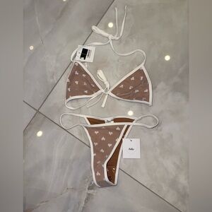 Adika Heart Mesh Bikini Set — Brown & White